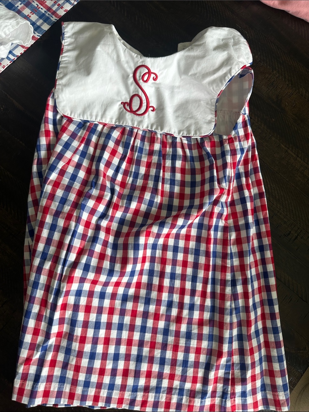 Cecil and Lou -Red & Blue Gingham Dress with White Yoke - Monogram S